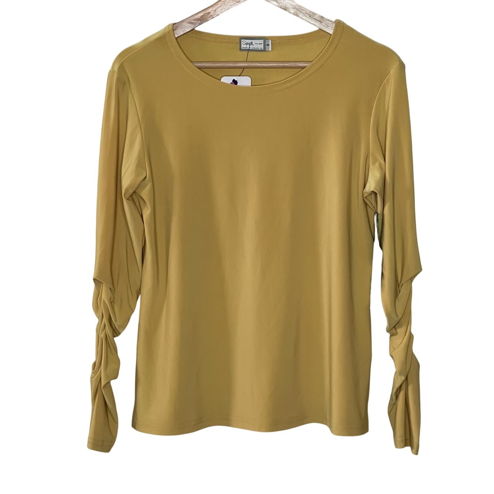 Sympli The Best Mustard Yellow Ruched Sleeve Long Sleeve Top Womens Size M